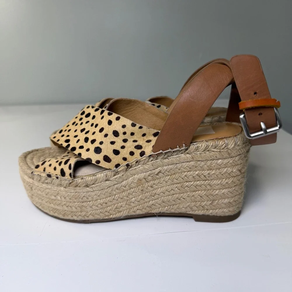 Dolce Vita Animal Print Calf Hair‎ Espadrille Wedge Sandals Tan Brown Size 7